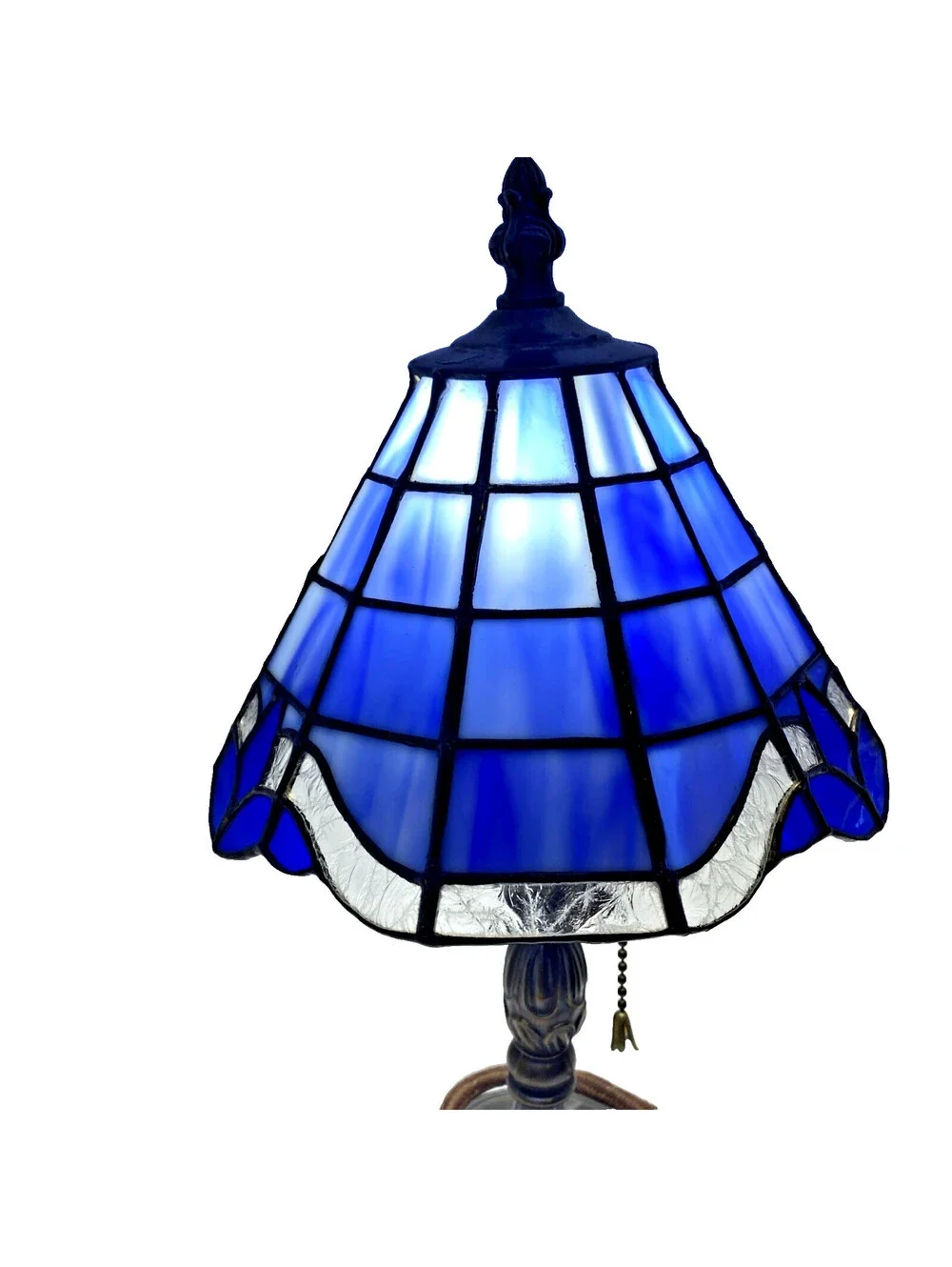 Tiffany Style Leaded Stained Dome Glass Lamp Blue 13 Inches Tall
